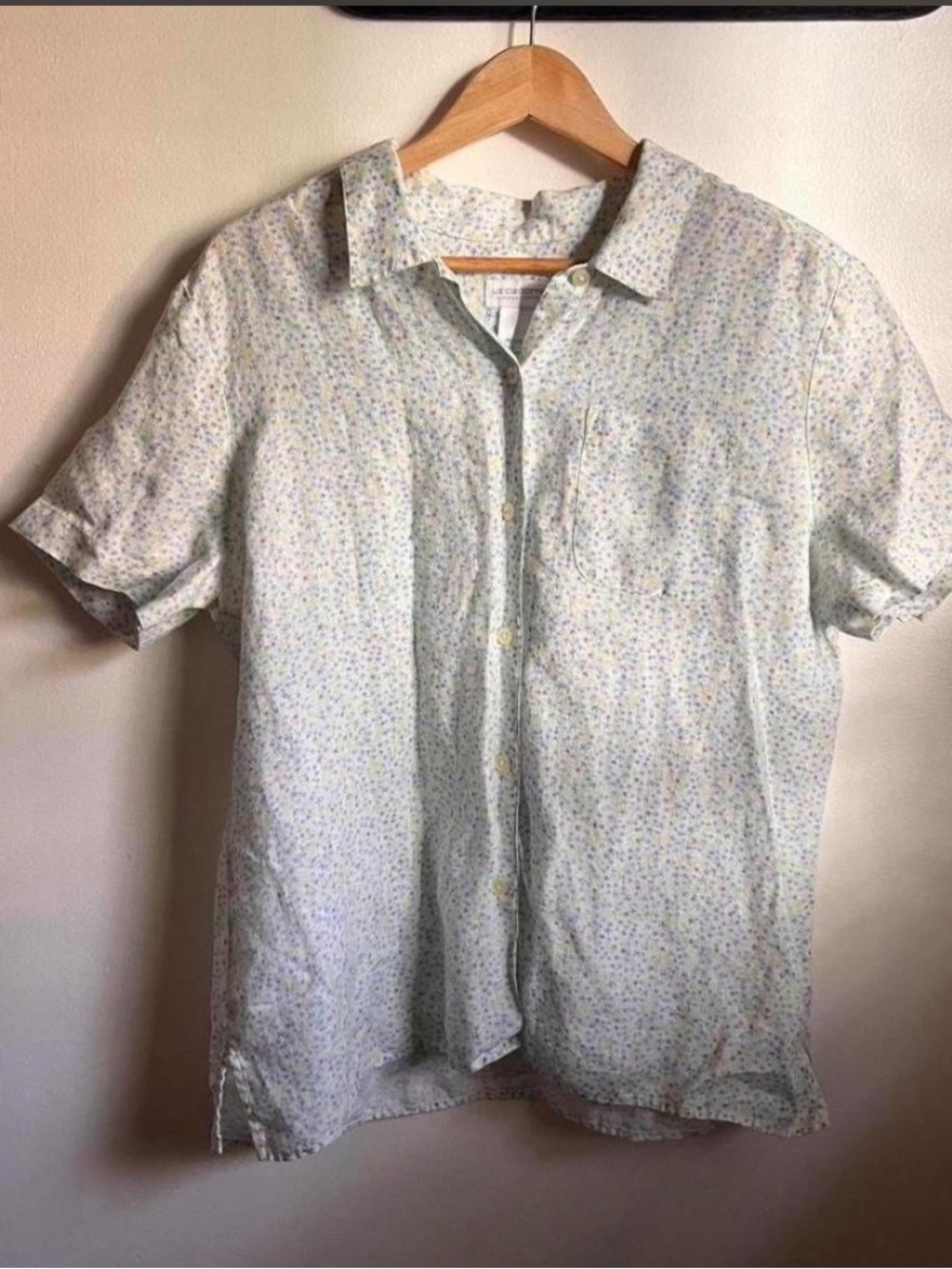 100% Linen Liz Claiborne Floral Short Sleeve Button Down Top